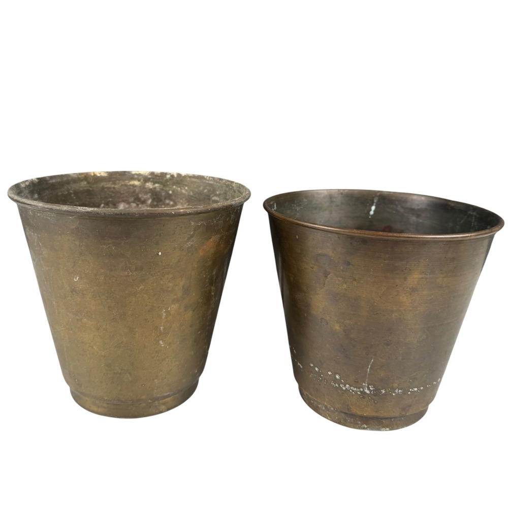 Vintage Heavy Brass Bronze Tapered Planter Crock Set Rustic Patina 5.5‎ Inch